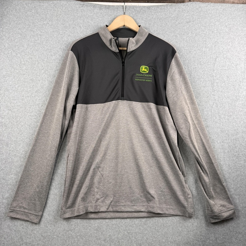 Adidas‎ Golf 1/4 Zip Mens Medium Gray John Deere Harvester UPF Performance NEW
